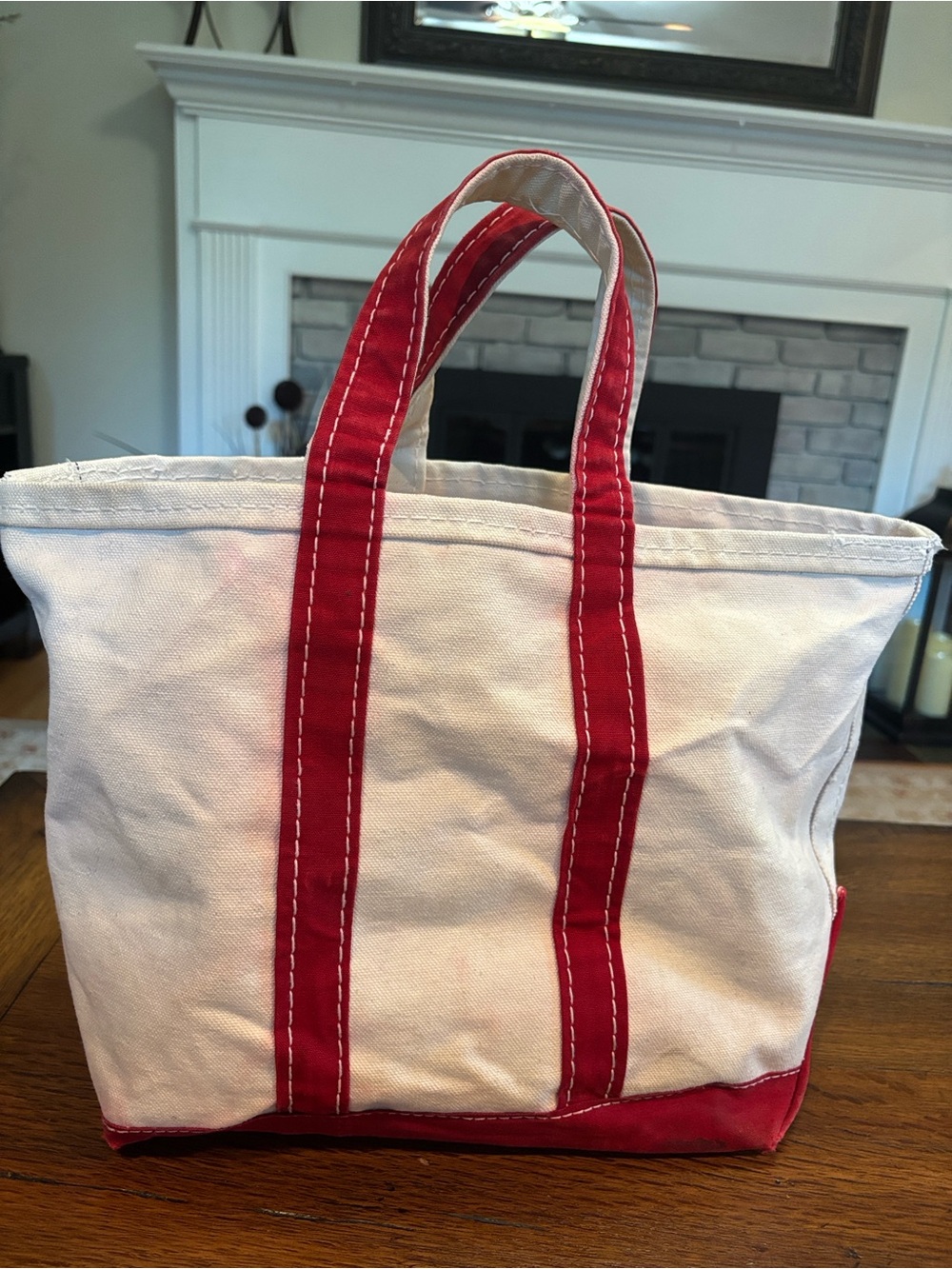 LL Bean Vintage 80s Boat and Tote Bag with Red Trim
